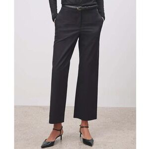 Nili Lotan Nohan Black Straight Leg Pant Mid Rise Cotton Minimalist Quiet Luxury